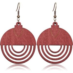 Wooden Dangle Earrings Boho‎ Geometric Lightweight Statement Earrings